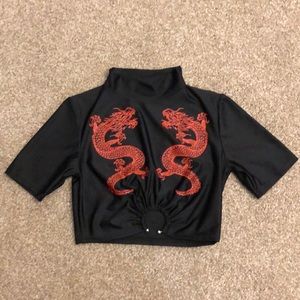 Oriental Sexy Satin Dragon Top